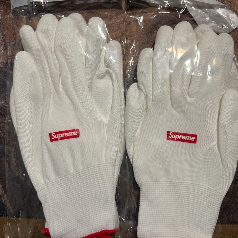 2 pairs of Supreme White Rubberized Gloves (OS)